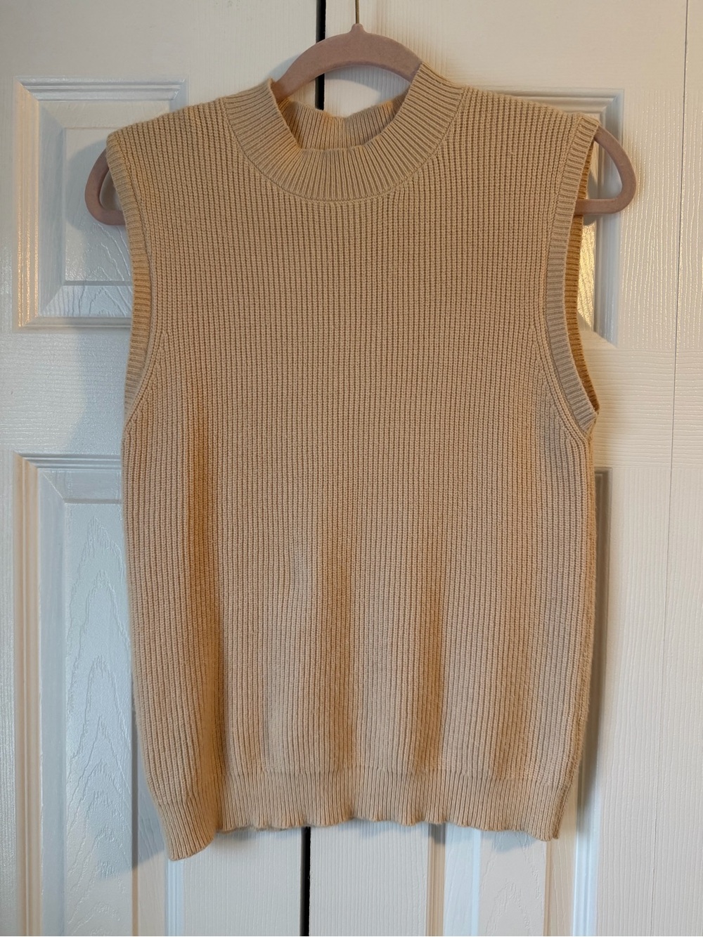 Sleeveless Knit Mock Neck Sleeveless Sweater in Beige